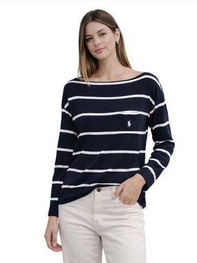 Ralph Lauren Navy & White Striped Boatneck Top  🇺🇸 🧨